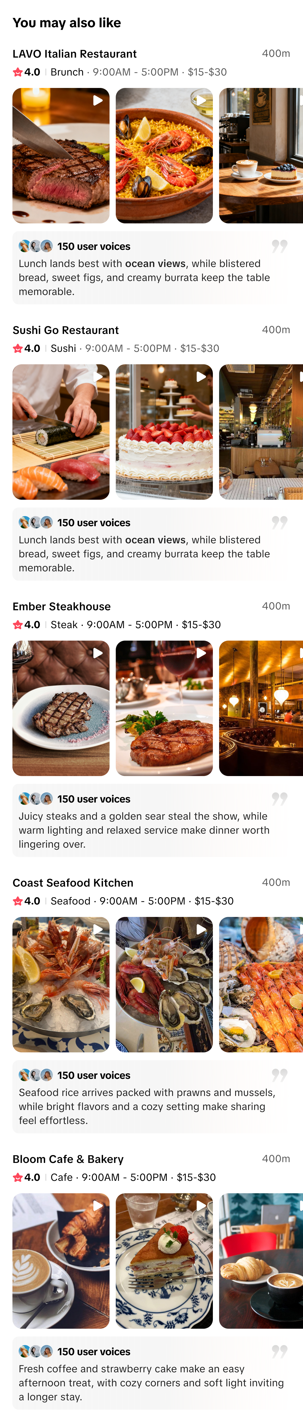 You may also like: LAVO Italian Restaurant, Sushi Go Restaurant, Ember Steakhouse, Coast Seafood Kitchen, and Bloom Cafe & Bakery